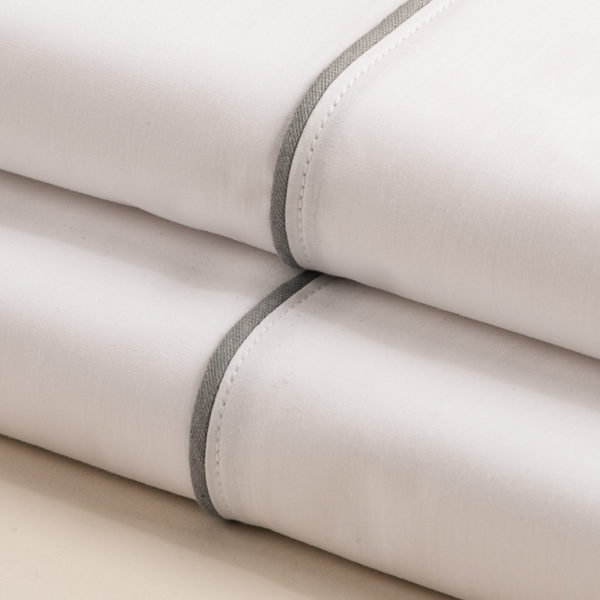 Completo letto London bianco cotone percalle con profilo grigio