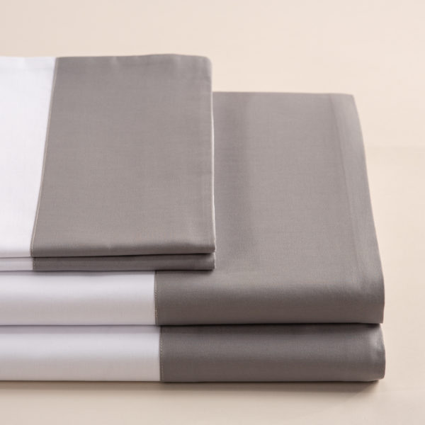 Parure lenzuola cotone pelleovo bordo raso di cotone grigio