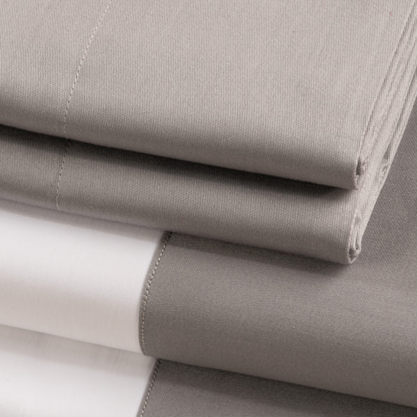 Parure lenzuola cotone percalle con bordo raso di cotone colore grigio