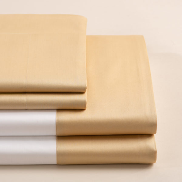 Parure lenzuola cotone percalle con bordo raso di cotone giallo oro