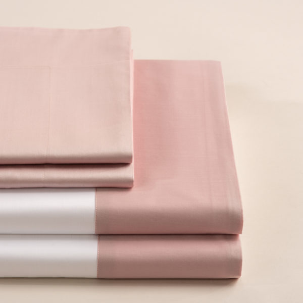 Parure lenzuola cotone percalle con bordo raso di cotone rosa cipria