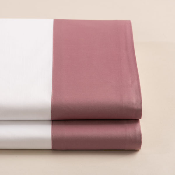 Parure lenzuola cotone percalle con bordo raso di cotone rosa dust