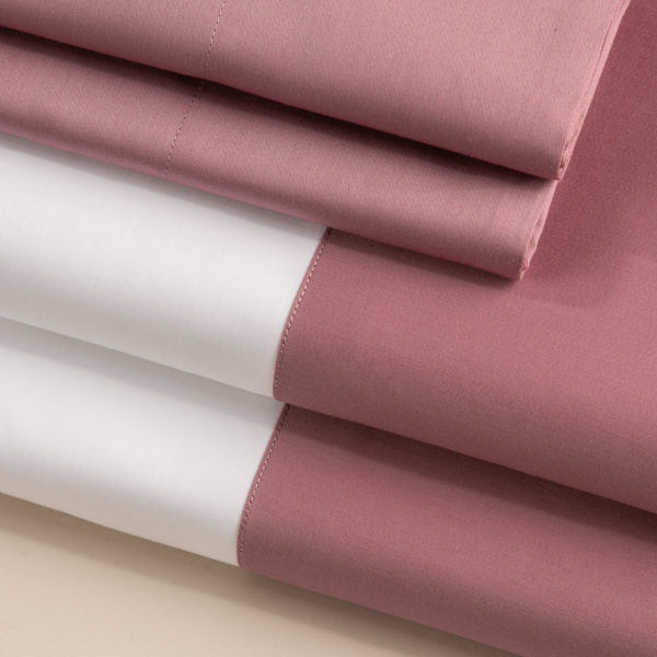 Parure lenzuola cotone percalle con bordo raso di cotone rosa dust