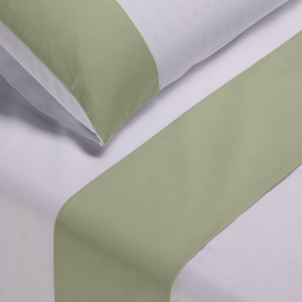 Parure lenzuola cotone pelleovo bordo raso di cotone verde salvia