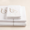 London completo lenzuola percalle bianco con profilo e cifra sabbia