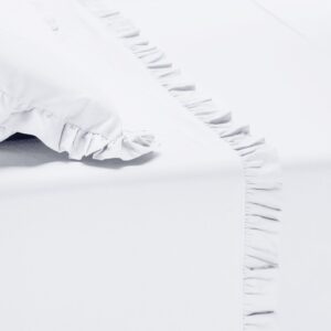 Parure lenzuola cotone effetto lino stropicciato con volant