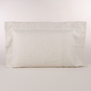 Federa cuscino letto in puro lino sabbia con bordo e profilo bianco