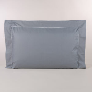 Federa cuscino letto in percalle grigio e profilo bianco